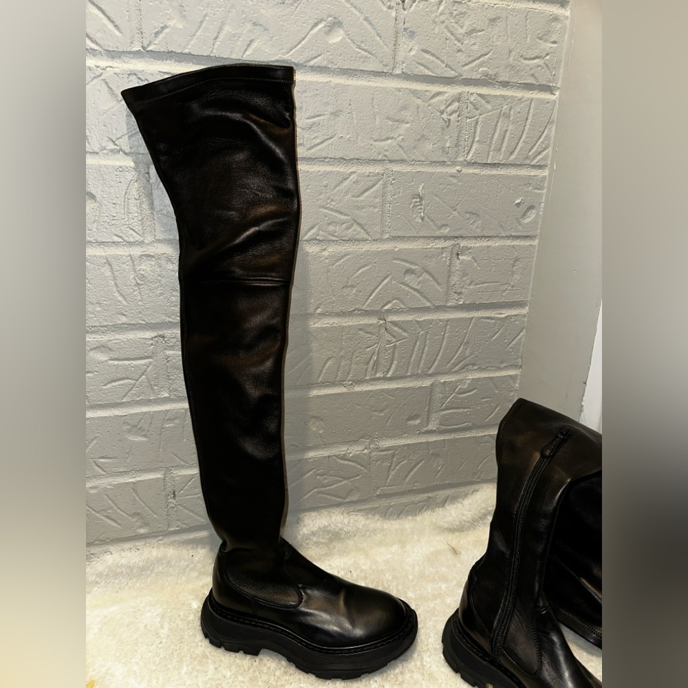 ALEXANDER MCQUEEN Tread Leather Over-The-Knee Boots Size 36 - Picture 11 of 16